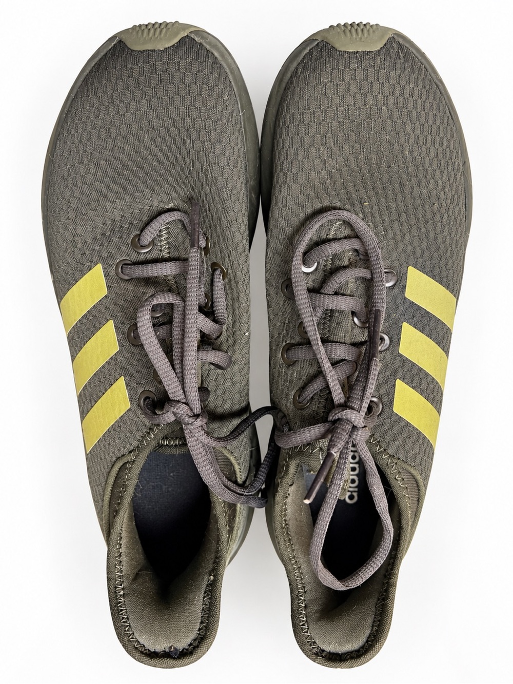 adidas Olive Green Women's Athletic Sneakers with Yellow Stripes